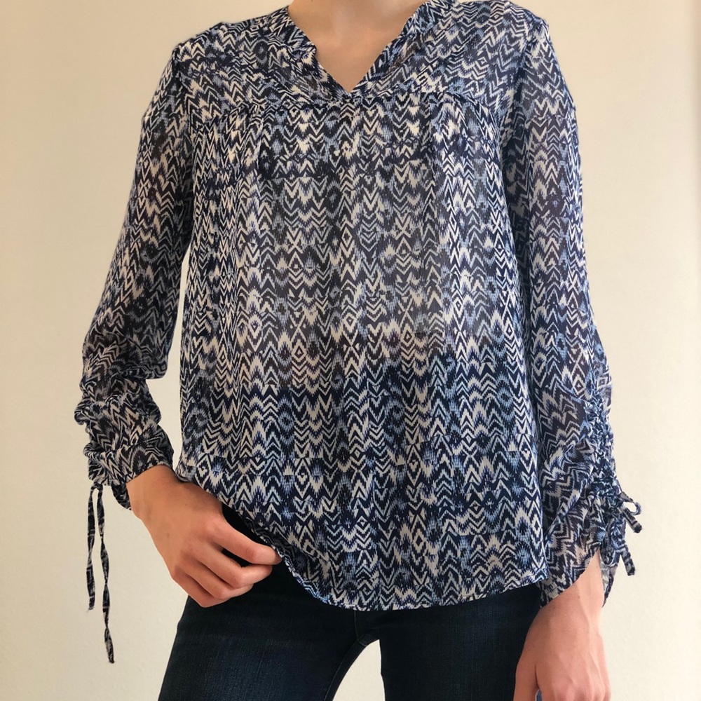 Blue Patterned Lightweight Blouse - image 2